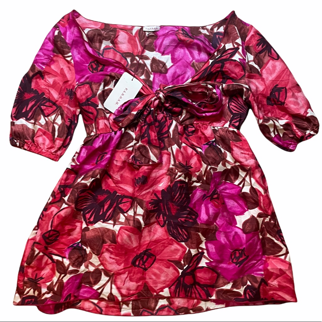 Nwt Parosh 100% Silk Mini Dress Pink Floral Small